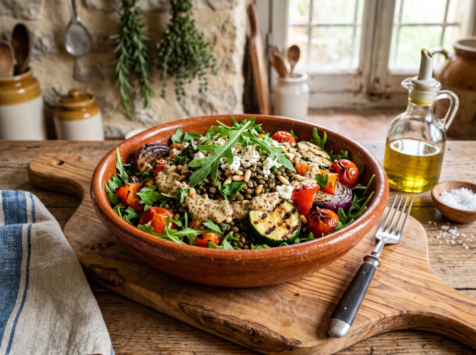 Warm lentil salad with charred
