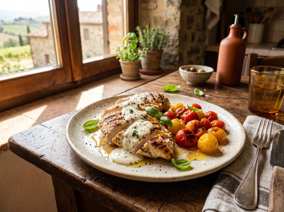 Sliced grilled chicken breast with