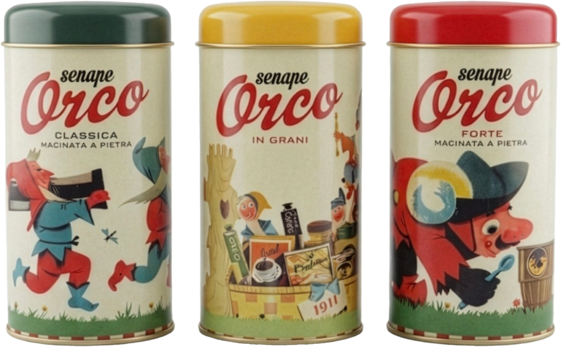 Senape in confezioni di latta